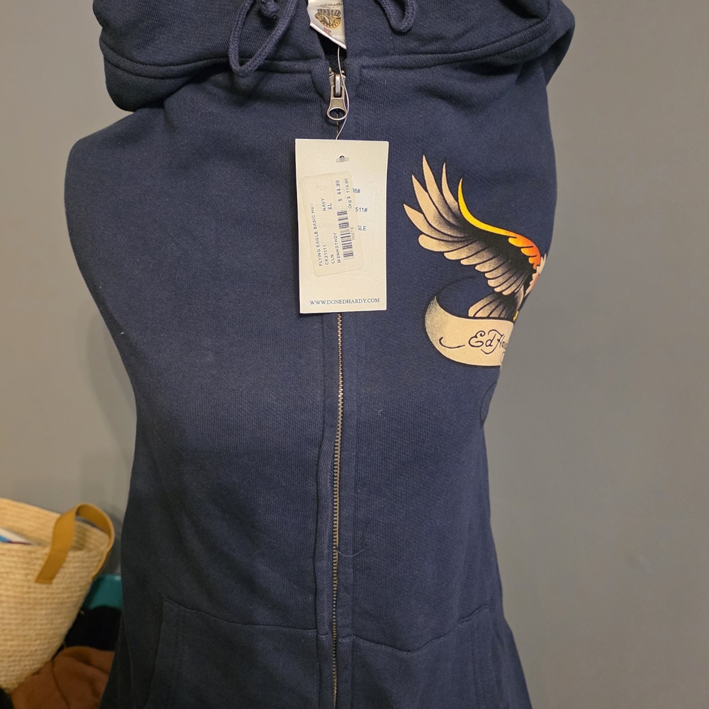 Ed Hardy Dark Blue Hoodie with Eagle Graphic - Picture 2 of 3